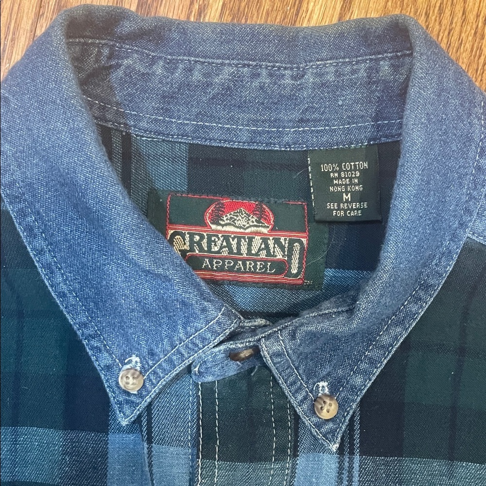 Greatland Men's Blue & Green Plaid Button-Down Shirt plaid and denim - Picture 2 of 4